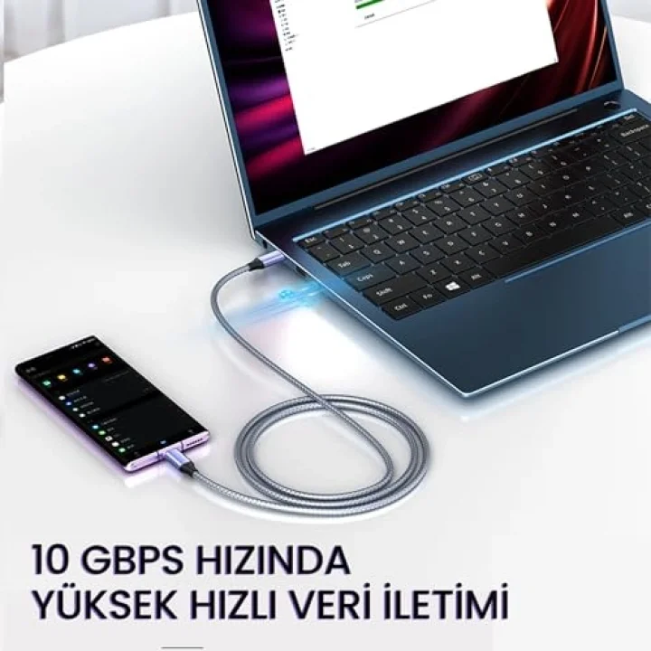 USB 3.1 Type-C PD 100W 5A 10Gbps 4K 60Hz Destekli Kablo 2 Metre