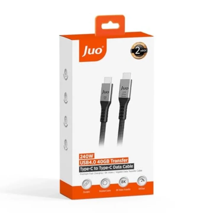 USB 4.0 240W 40Gbps Thunderbolt 4 8K 60Hz USB-C Görüntü Aktarım ve Type-C Hızlı Şarj ve Data Kablosu 1 Metre