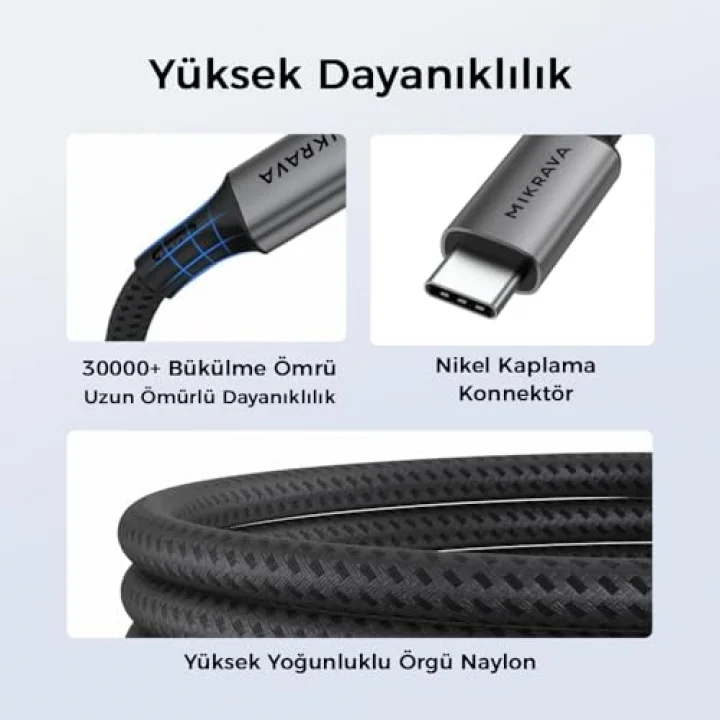 USB 4.0 40GBPS USB C Veri Kablosu, 240W USB C Şarj Kablosu, 8K@60hz 4K@240Hz 2K@360Hz Thunderbolt 4 Görüntü Kablosu, MacBook, Monitör, Docking İstasyonu, iPhone ile Uyumlu - 1 Metre