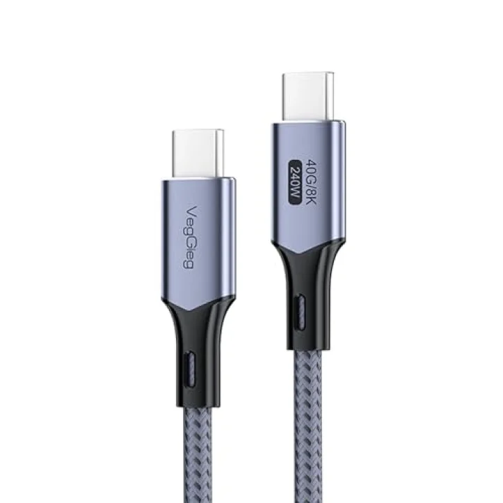USB 4.0 E-Mark 240W 40Gbps Thunderbolt 4 8K 60Hz Type-C Görüntü Hızlı Şarj ve Data Kablosu 2 Metre