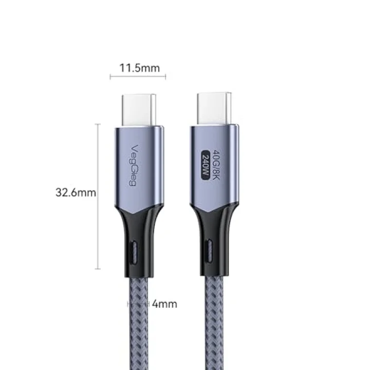 USB 4.0 E-Mark 240W 40Gbps Thunderbolt 4 8K 60Hz Type-C Görüntü Hızlı Şarj ve Data Kablosu 2 Metre
