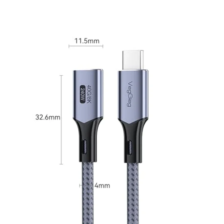 USB 4.0 E-Mark 240W 40Gbps Thunderbolt 4 8K 60Hz Type-C Uzatma Kablosu 1 Metre