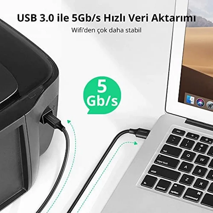 USB-A 3.0 & USB-B 3.0 Yazıcı Kablosu, 1 Metre, Siyah