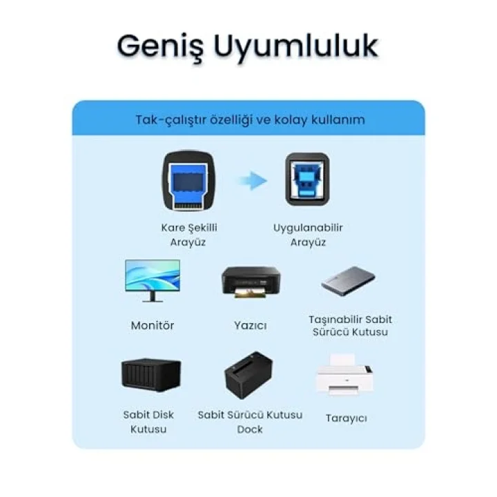 USB A Printer Tarayıcı Yazıcı Data Kablosu 5 Metre