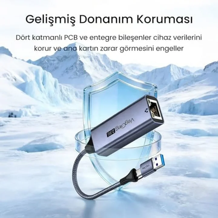 USB-A ve Type-C 2.5G Gigabit Ethernet Dönüştürücü Adaptör