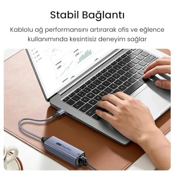 USB-A ve Type-C 2.5G Gigabit Ethernet Dönüştürücü Adaptör