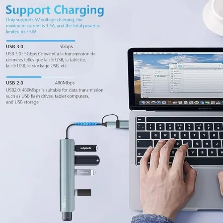 USB-C 7-in-1 Multiport Hub Adaptör – USB 3.0 & 2.0, Laptop Notebook ve PS4/PS5 için Uyumlu