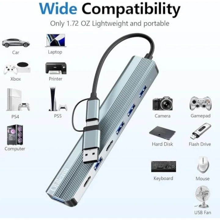 USB-C 7-in-1 Multiport Hub Adaptör – USB 3.0 & 2.0, Laptop Notebook ve PS4/PS5 için Uyumlu