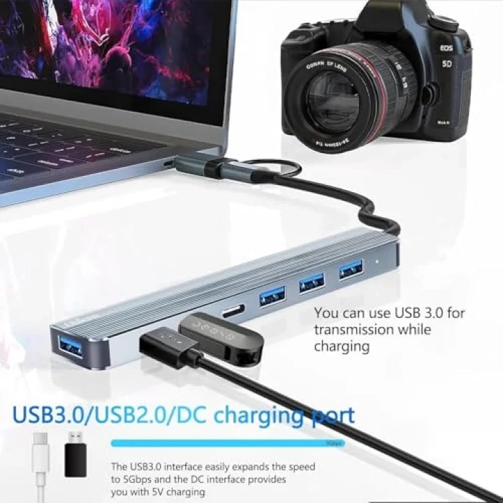 USB-C 7-in-1 Multiport Hub Adaptör – USB 3.0 & 2.0, Laptop Notebook ve PS4/PS5 için Uyumlu