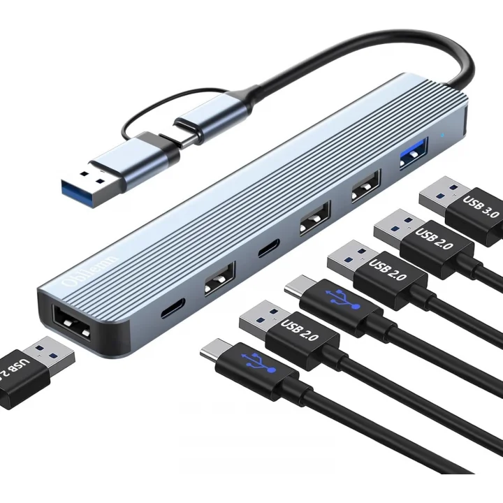 USB-C 7-in-1 Multiport Hub Adaptör – USB 3.0 & 2.0, Laptop Notebook ve PS4/PS5 için Uyumlu