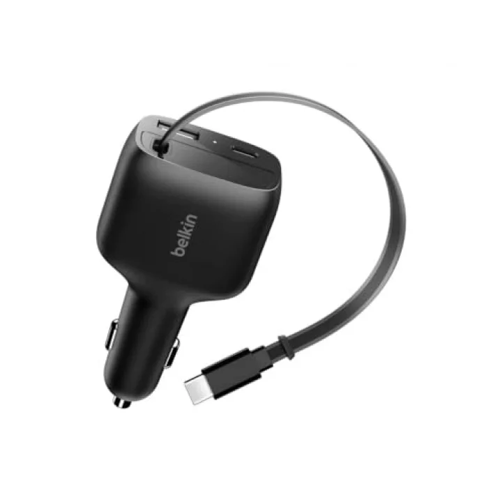USB-C Araç Şarj Cihazı, 75 W, 75 cm Geri Çekilebilir USB-C Kabloyla, iPhone Şarj Cihazı, iPhone 17 ve 16 Serisi, Galaxy S25, AirPods, Tablet, MacBook, Chromebook vb. ile Uyumlu, Seyahat için