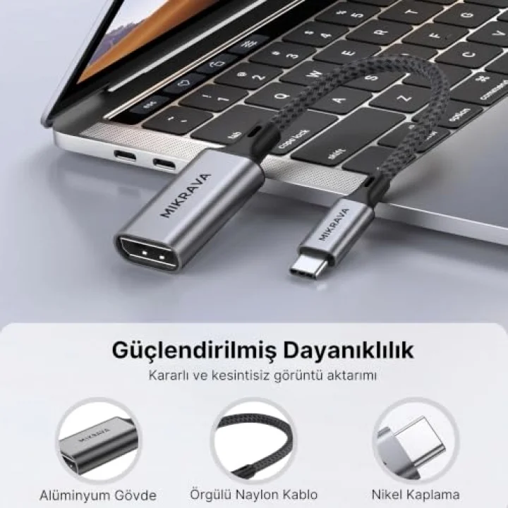 USB C DisplayPort Adaptörü 8K@60Hz 4K@240Hz 2K@360Hz, Thunderbolt 3/4/5 Uyumlu, Type C DP Adaptörü, iPhone 15 16 17 Serisi, MacBook iPad Pro Air, iMac, S26, Surface Pro, Dell vb. - 0.2 Metre