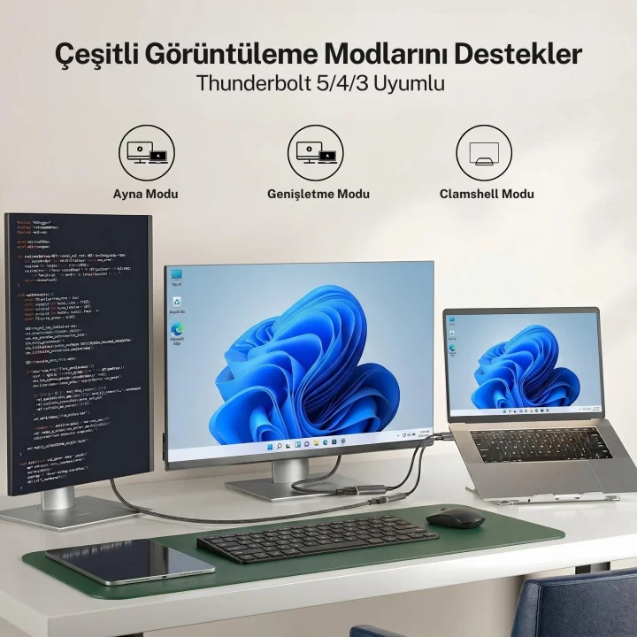 USB C DisplayPort Adaptörü 8K@60Hz 4K@240Hz 2K@360Hz, Thunderbolt 3/4/5 Uyumlu, Type C DP Adaptörü, iPhone 15 16 17 Serisi, MacBook iPad Pro Air, iMac, S26, Surface Pro, Dell vb. - 0.2 Metre