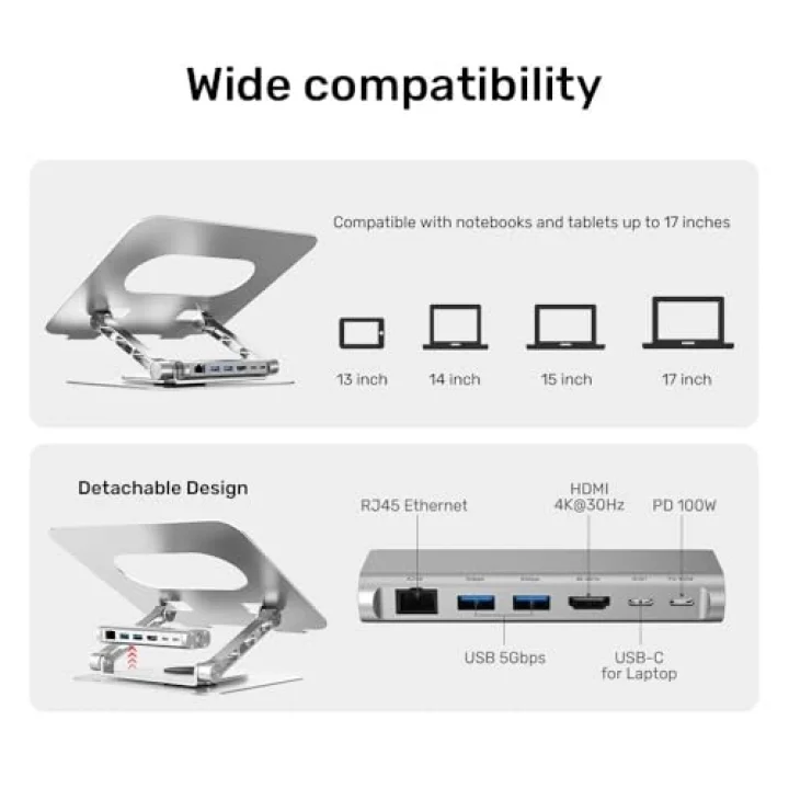 USB-C Dizüstü Bilgisayar Yerleştirme İstasyonu ve Standı - Uzay Grisi