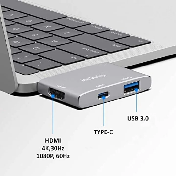 USB-C HDMI Adaptör, MacBook Air ve Pro Uyumlu Dual USB-C Hub, 4K HDMI Görüntü Aktarımı, USB 3.0 5Gbps Veri, 100W PD Şarj Geçişli, Alüminyum Çoklayıcı Gri