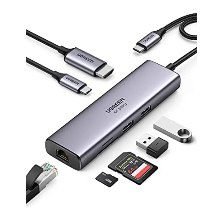 USB C Hub 4K 60Hz HDMI HDR 1Gbps Ethernet 100W PD, SD/microSD, MacBook Air/Pro, iPad için 2 USB 3.0 Uyumlu