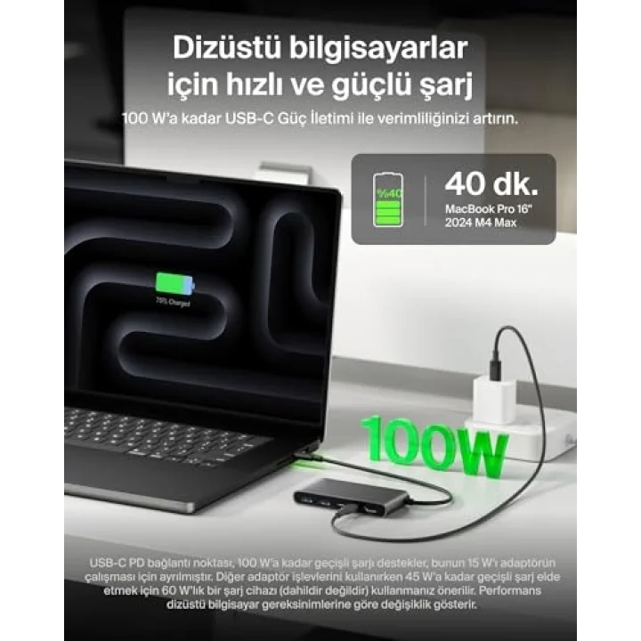 USB-C Hub, 5 Portlu, 60 Hz’de 4K HDMI Ekran Desteği, 100W Güç İletimi, 5Gbps Veri Aktarımı, MacBook, iPad Pro, Chromebook ve Dahası İçin USB-C Çoklu Port Adaptörü, Geliştirilmiş HDMI 2.0, Gri