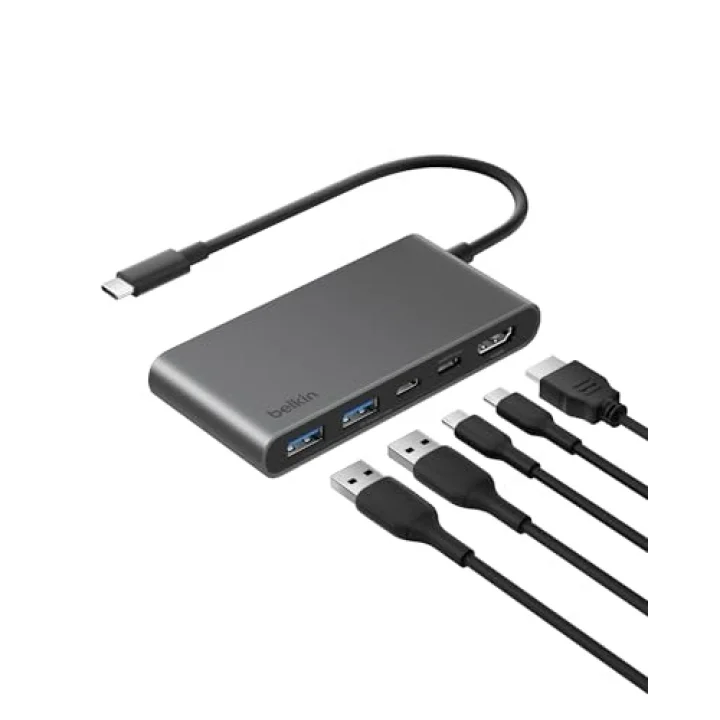 USB-C Hub, 5 Portlu, 60 Hz’de 4K HDMI Ekran Desteği, 100W Güç İletimi, 5Gbps Veri Aktarımı, MacBook, iPad Pro, Chromebook ve Dahası İçin USB-C Çoklu Port Adaptörü, Geliştirilmiş HDMI 2.0, Gri