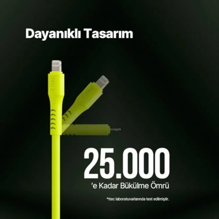 USB-C - Lightning Hızlı Şarj Kablosu 120cm Neon (Neon Sarı)