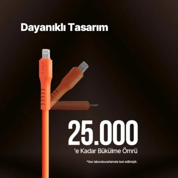 USB-C - Lightning Hızlı Şarj Kablosu 120cm Neon (Neon Turuncu)
