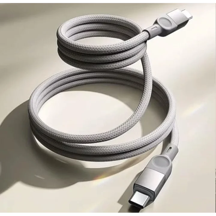 USB-C Şarj Kablosu, Örgülü Naylon, Gri, Hızlı Şarj, Type-c to Type-c, Manyetik Kablo, 1 Metre