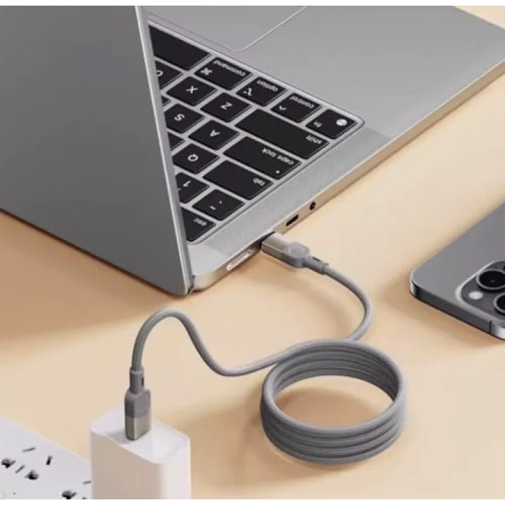 USB-C Şarj Kablosu, Örgülü Naylon, Gri, Hızlı Şarj, Type-c to Type-c, Manyetik Kablo, 1 Metre