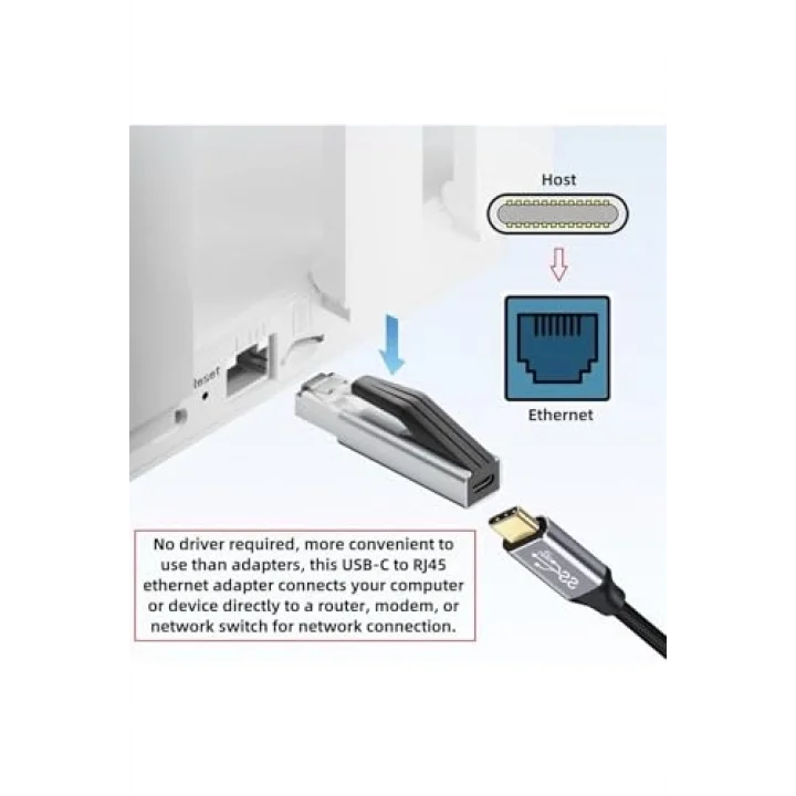 USB-C to Ethernet Adaptör, RJ45 Gigabit Ağ Dönüştürücü, 1000Mbps, CAT6 Uyumlu, Mac Pro Tablet Laptop için Ethernet