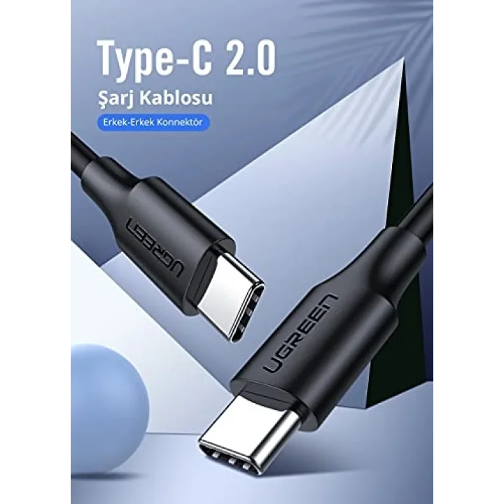 USB C to USB C 3A Hızlı Şarj ve Data Kablosu Beyaz 50 CM