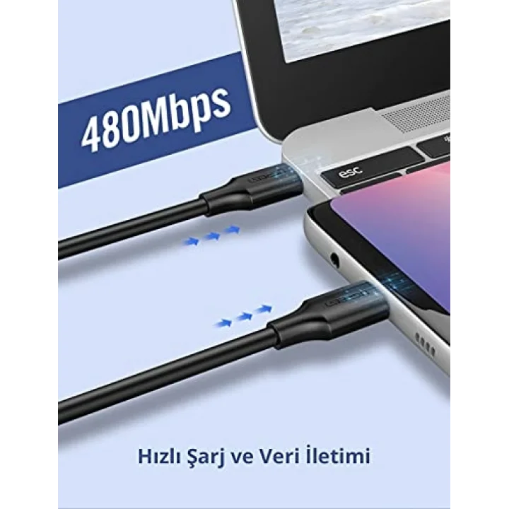 USB C to USB C 3A Hızlı Şarj ve Data Kablosu Beyaz 50 CM