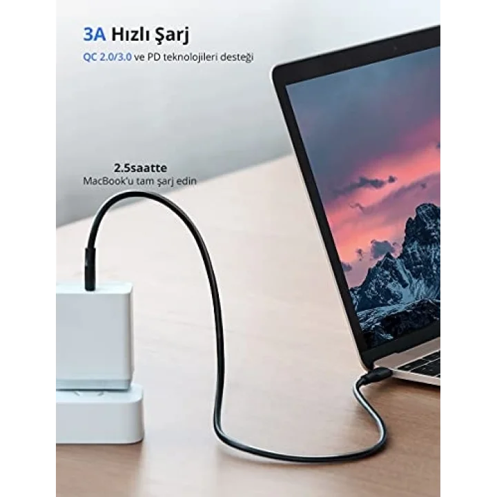 USB C to USB C 3A Hızlı Şarj ve Data Kablosu Beyaz 50 CM