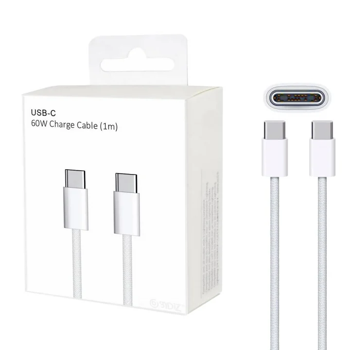 USB-C to USB-C Hızlı Şarj Kablosu Type-C 60W PD, 1m Örgülü Şarj Kablosu; iPhone 15 16 17 Pro Max, Samsung S24 S23 Ultra, iPad Pro ve USB-C Cihazlarla Uyumlu - Bydiz