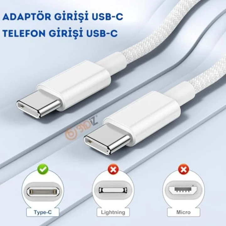 USB-C to USB-C Hızlı Şarj Kablosu Type-C 60W PD, 1m Örgülü Şarj Kablosu; iPhone 15 16 17 Pro Max, Samsung S24 S23 Ultra, iPad Pro ve USB-C Cihazlarla Uyumlu - Bydiz