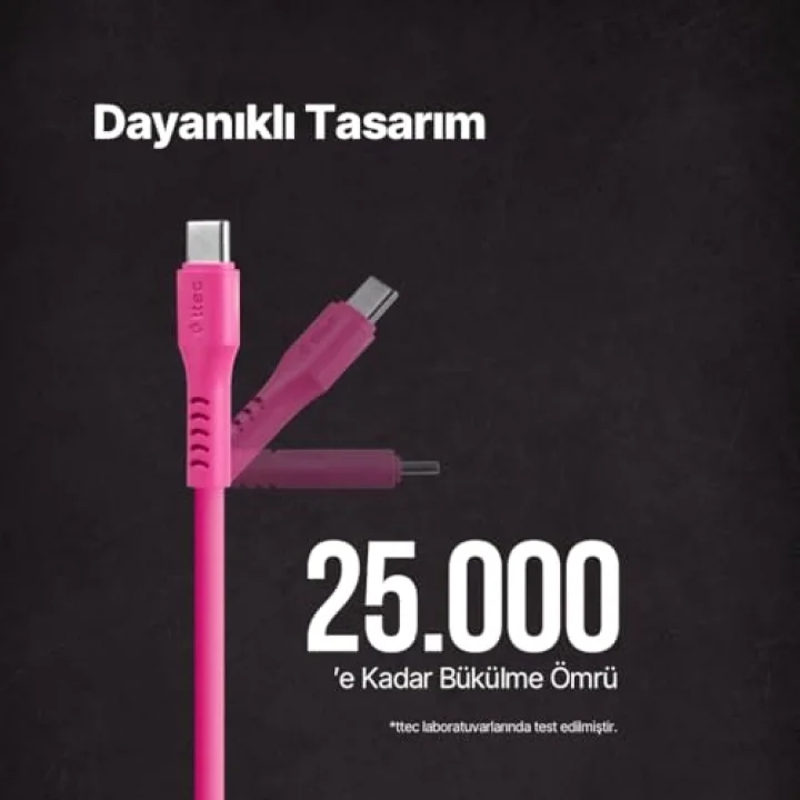 USB-C - USB-C 120cm 60W PD/QC Hızlı Şarj/Data Kablosu Neon 2DK59N (Neon Pembe)