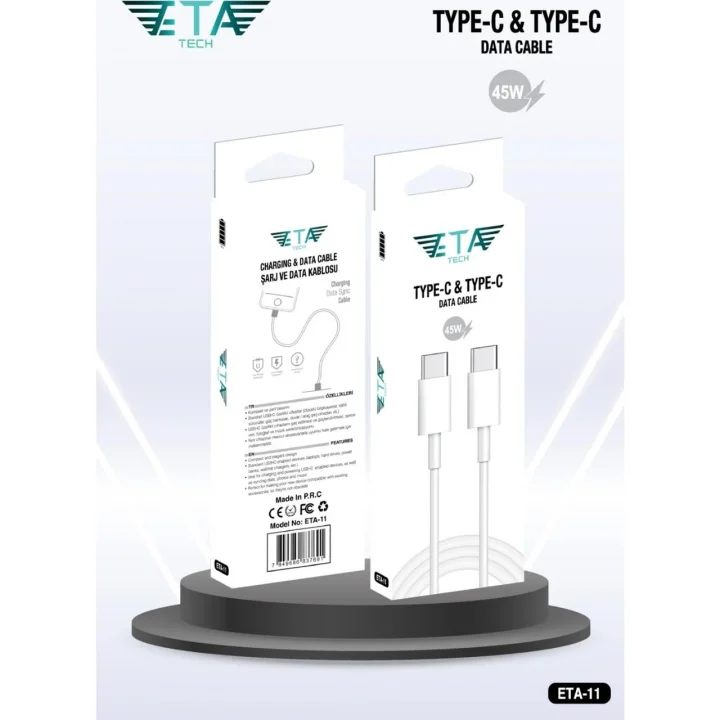 USB-C - USB-C 45Watt PD TYPE-C PD/QC Hızlı Şarj/Data Kablosu Beyaz Hızlı Şarj & Data Kablosu,1Metre