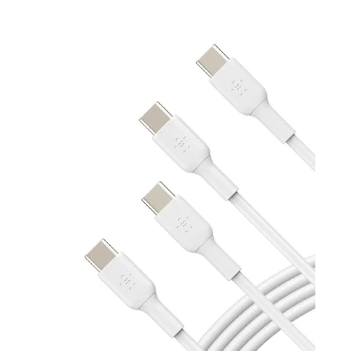 USB-C - USB-C Kablosu (1M/3.3ft), iPhone 15, iPhone 15 Pro, iPhone 15 Pro Max, iPhone 15 Plus, Galaxy S23, S22, Not, Piksel, iPad Pro, USB-C Kablosu için USB-C Hızlı Şarj Kablosu - Beyaz (2li
