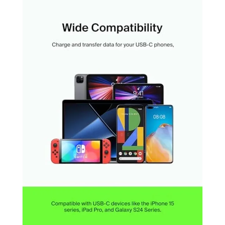 USB-C - USB-C Kablosu (1M/3.3ft), iPhone 15, iPhone 15 Pro, iPhone 15 Pro Max, iPhone 15 Plus, Galaxy S23, S22, Not, Piksel, iPad Pro, USB-C Kablosu için USB-C Hızlı Şarj Kablosu - Beyaz (2li