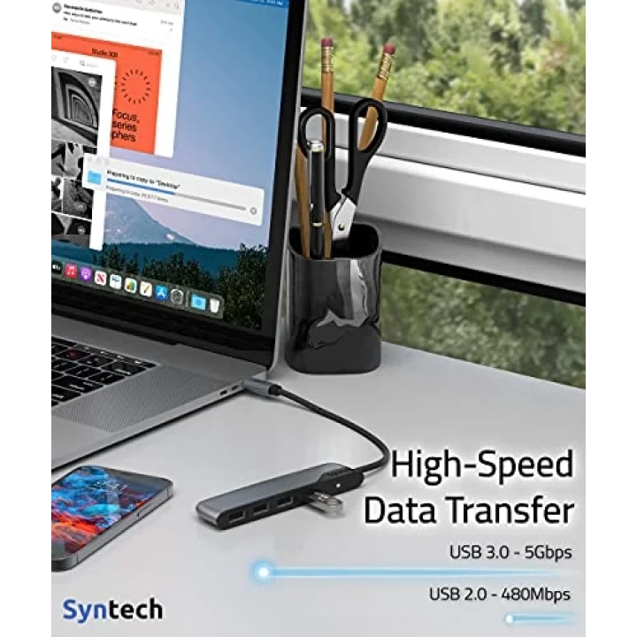 USB C - USB Hub 4 Bağlantı Noktası, Tip C - USB 3.0 Hub, USB C - USB Adaptörü (USB 2.0), Thunderbolt 3 - USB Hub Thunderbolt 4 MacBook Pro, iPad Pro, iMac, Surface ile Uyumlu