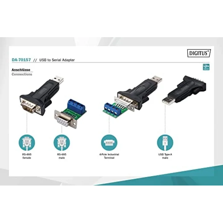 USBden seri adaptöre - RS485 dönüştürücü - USB 2.0 Tip-A - DSUB 9M - FTDI FT232RL yonga seti - 80 cm kablo dahil