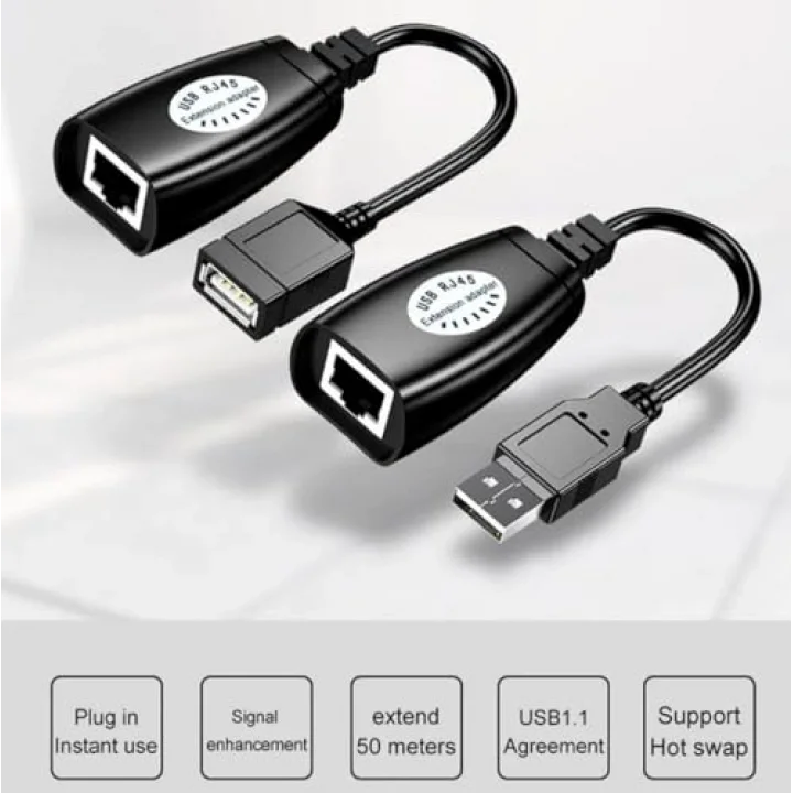 Usb Extrender, 50 Metre Rj45, Usb Uzatma Kablosu, Cat5 – Cat6 uyumlu
