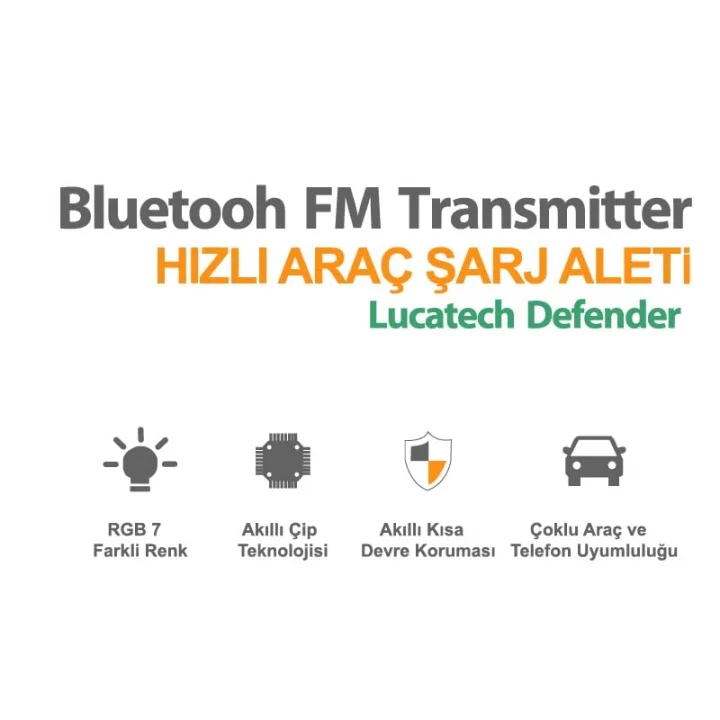 USB Flash + Hafıza Kart Uyumlu FM Transmitter - Araç Şarjı ve Bluetooth Kiti