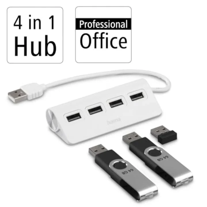 USB Hub, 4 Ports, USB 2.0, 480 Mbit/s, beyaz