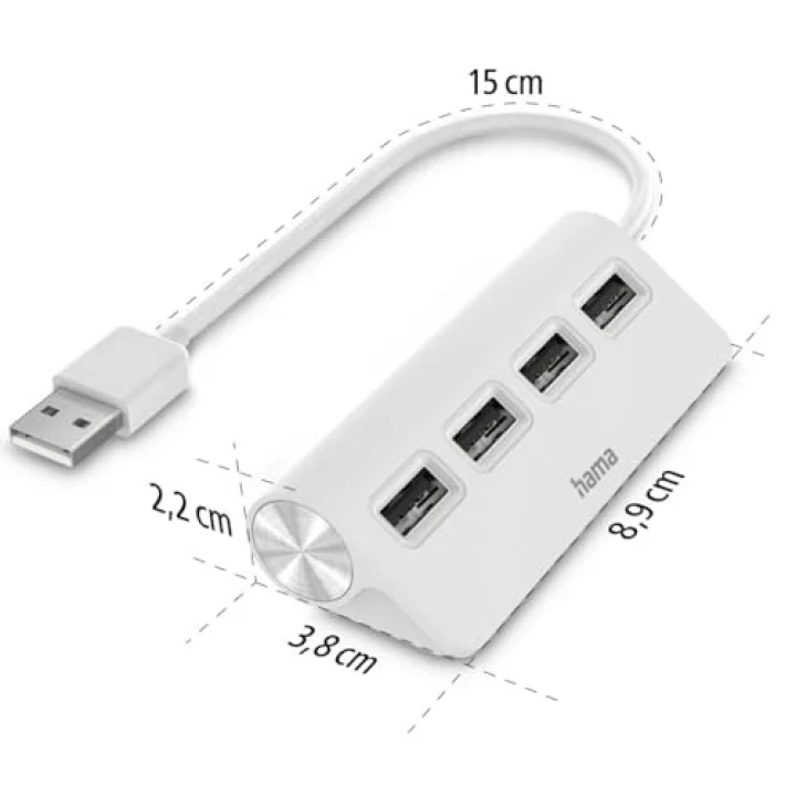 USB Hub, 4 Ports, USB 2.0, 480 Mbit/s, beyaz