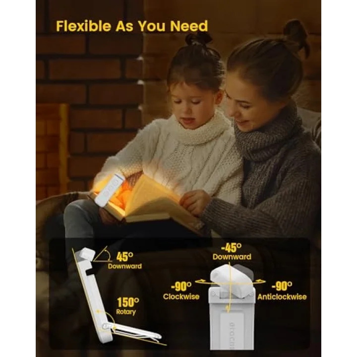 USB Şarj Edilebilir Kitap Işığı, Kitapta Göz Bakımı Okuma Işığı Klipsi, 3 Renk ve 5 Parlaklık Kısılabilir, Taşınabilir ve Esnek, 80 saate kadar Uzun Ömürlü (beyaz)