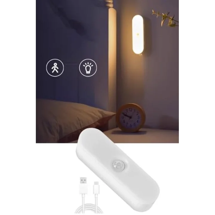 USB Şarjlı LED Işık, Hareket Sensörlü, Beyaz Işık, Oda, Mutfak, Salon ve Merdiven için Taşınabilir Lamba