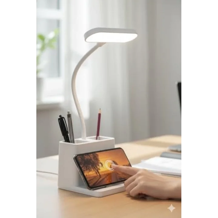 USB Şarjlı LED Masa Lambası Kalemlikli Dokunmatik 3 Kademeli Işık Ayarı 360 Derece Dönebilen Göz Koruma Masa Lambası Ofis Çalışma Gece Lambası
