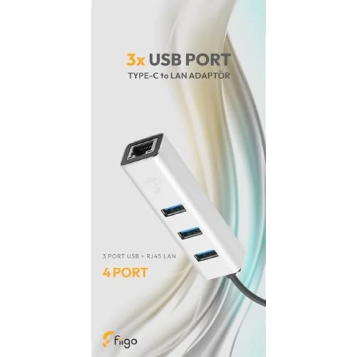 USB to LAN ve 3x USB Alüminyum Adaptör Gri