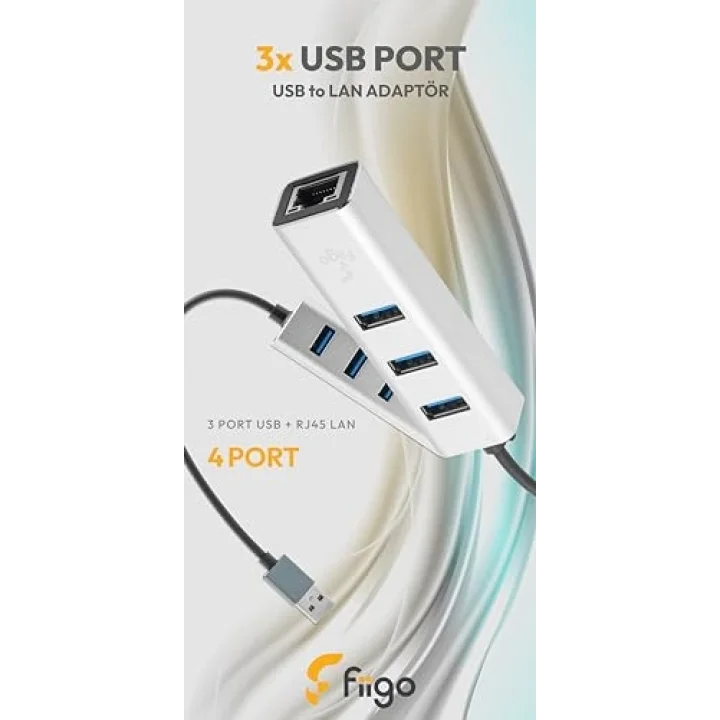 USB to LAN ve 3x USB Alüminyum Adaptör Gri
