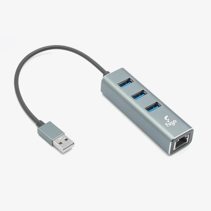 USB to LAN ve 3x USB Alüminyum Adaptör Gri