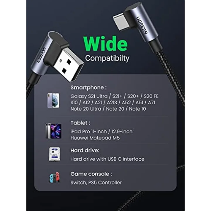 USB to Type-C 90 Derece Şarj ve Data Kablosu 2 Metre