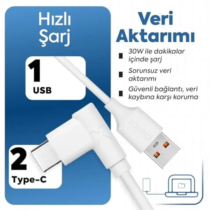USB to Type-C ile Uyumlu iPhone ve Samsung ile Uyumlu Hızlı Şarj ve Data Kablosu 40 cm L Tipi Gaming (Siyah)